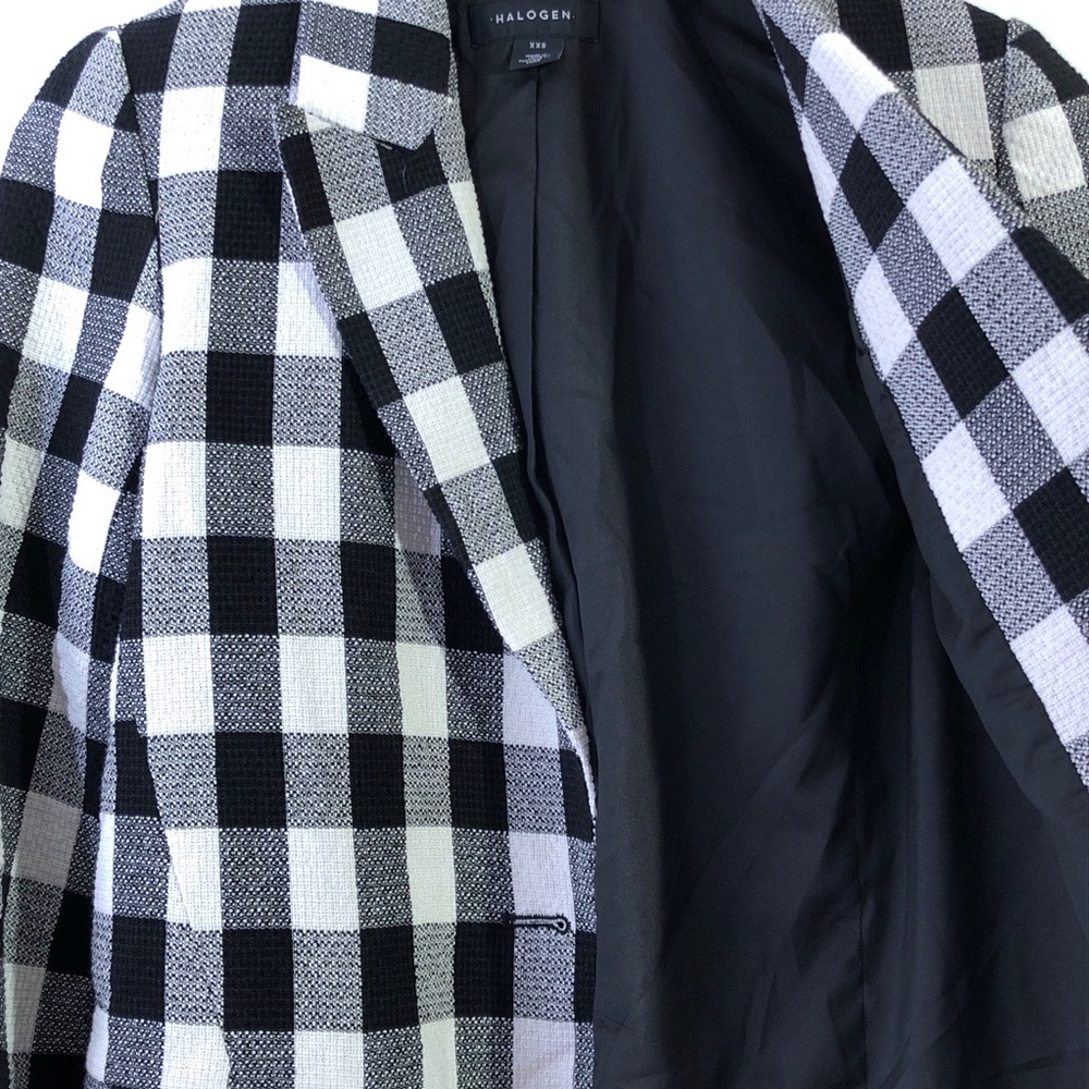 Halogen Black & White Checkered One Button Blazer Jacket - Picture 8 of 15